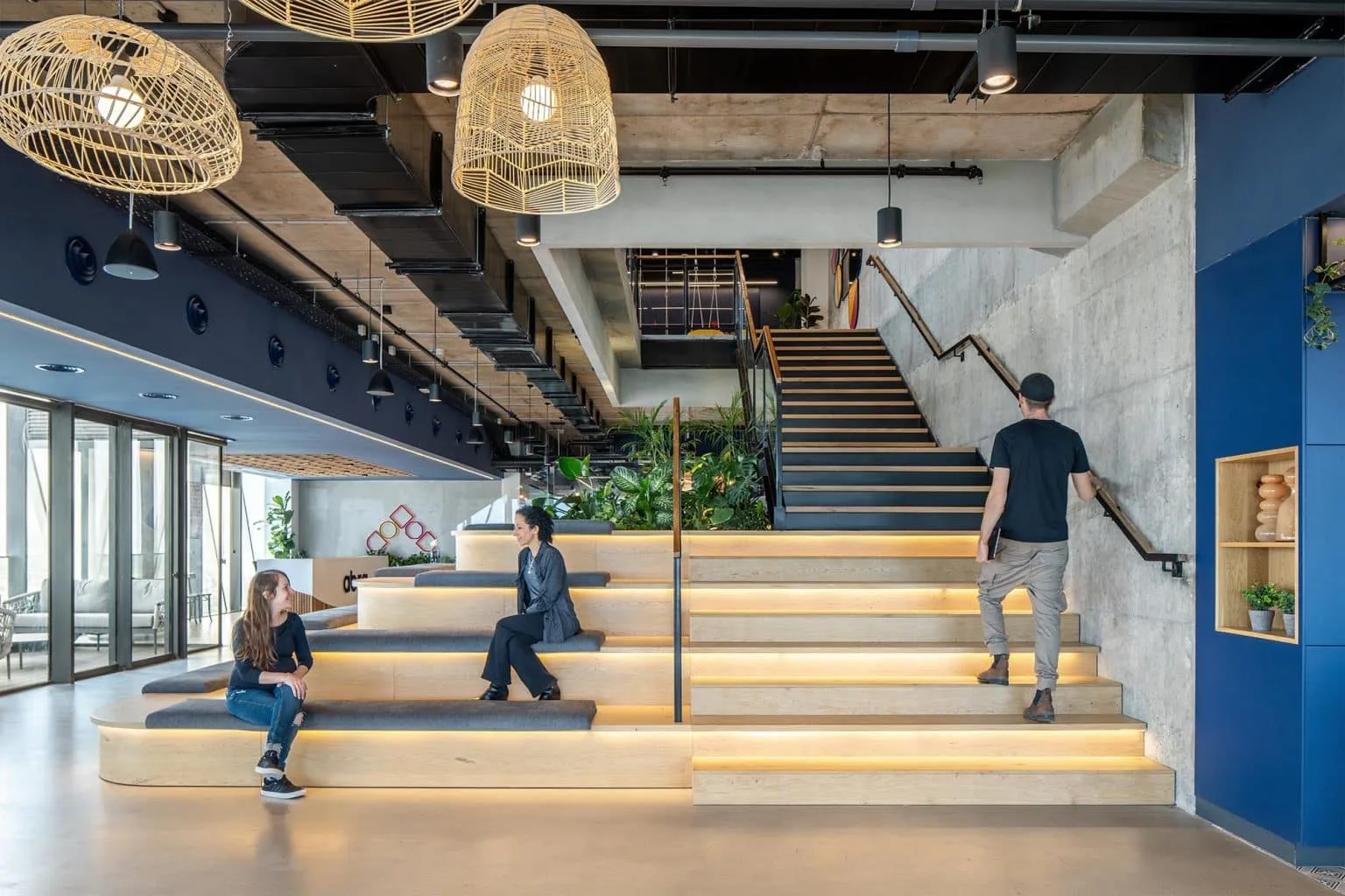 Stairs and gathering area at Abra offices