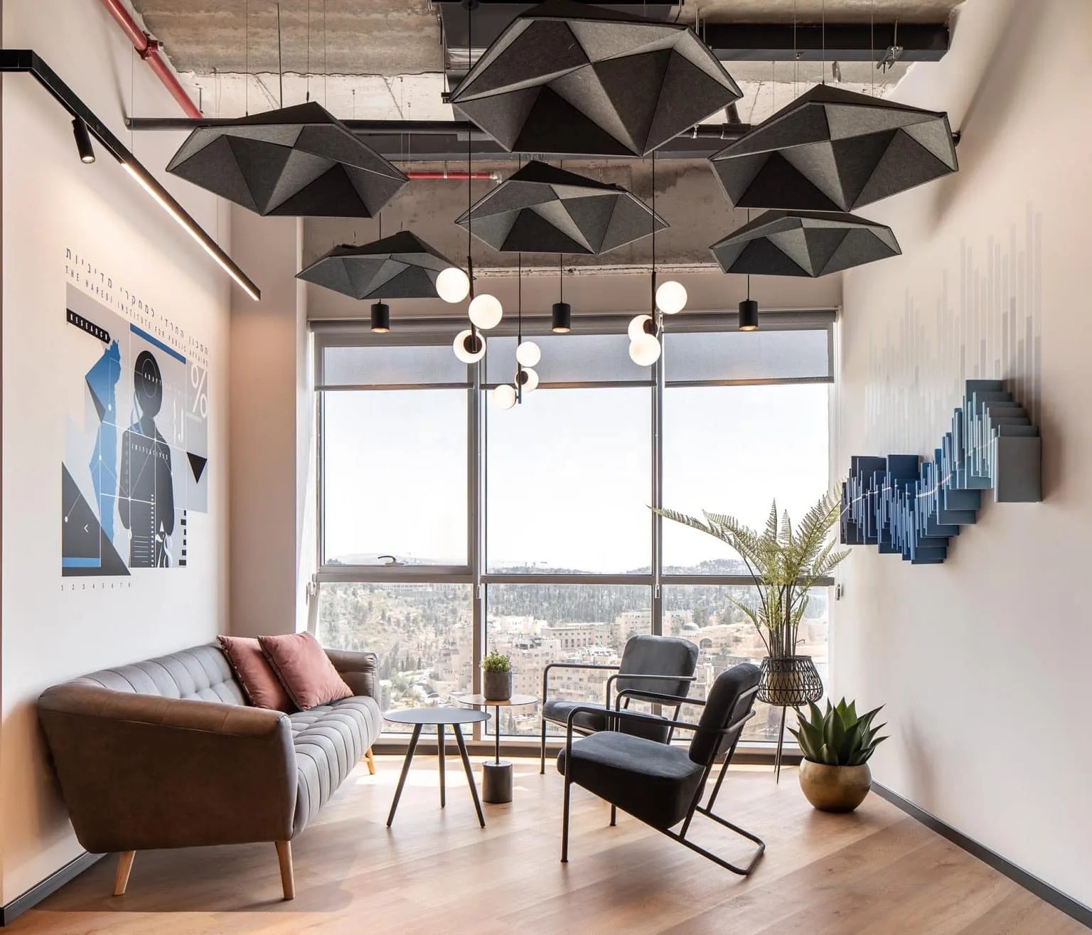 Lounge area at Mishpacha Magazine offices