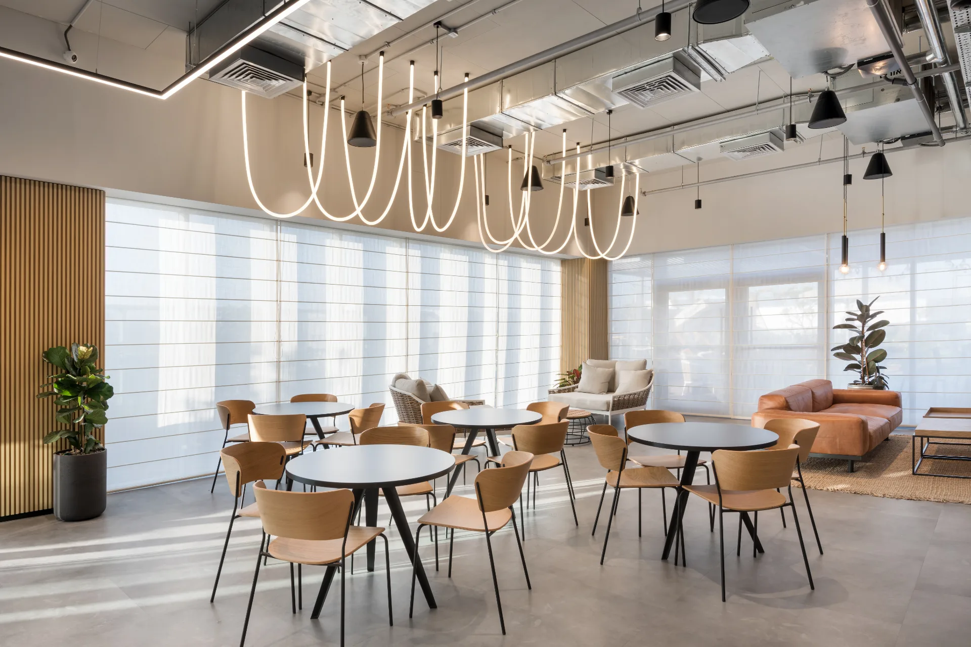 Café seating with decorative light loops