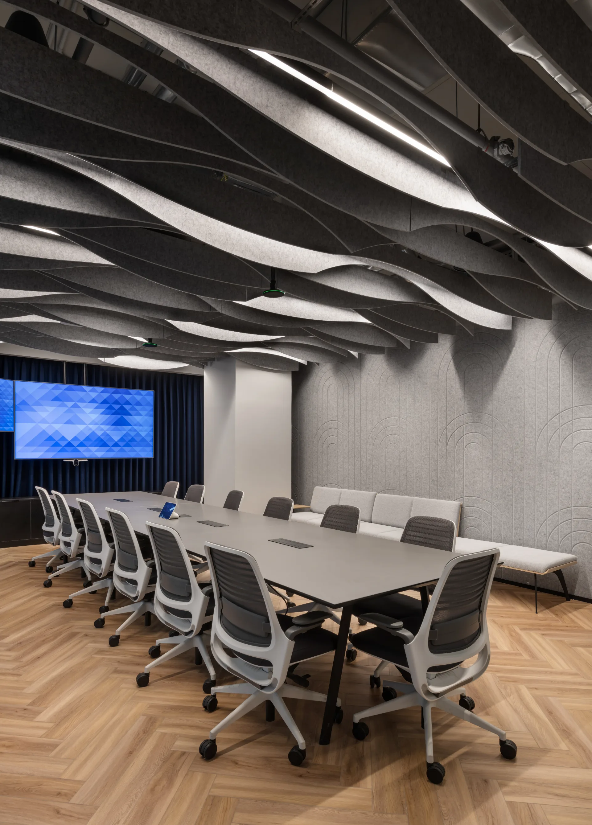 View of the sculpted felt ceiling in the boardroom