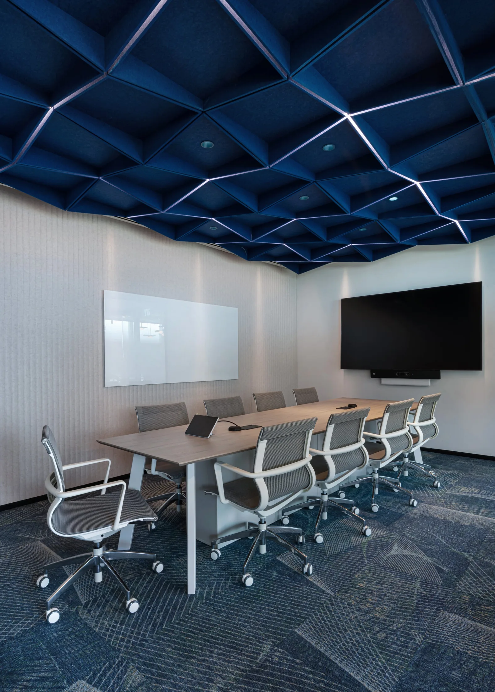 Meeting room with architectural ceiling