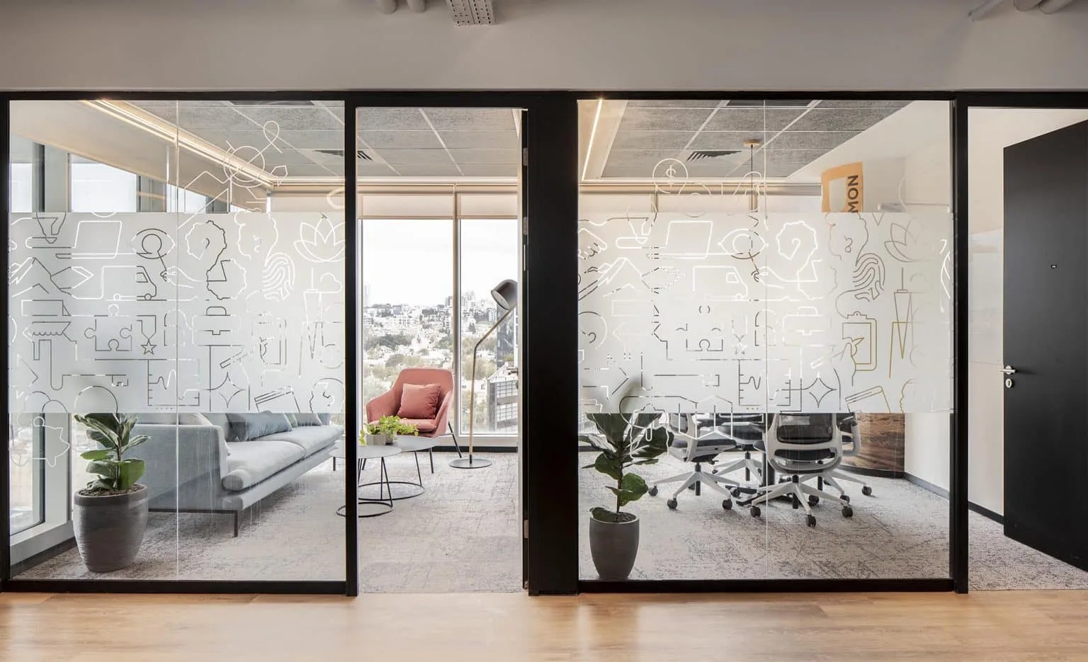 Glass meeting rooms at PayPal offices