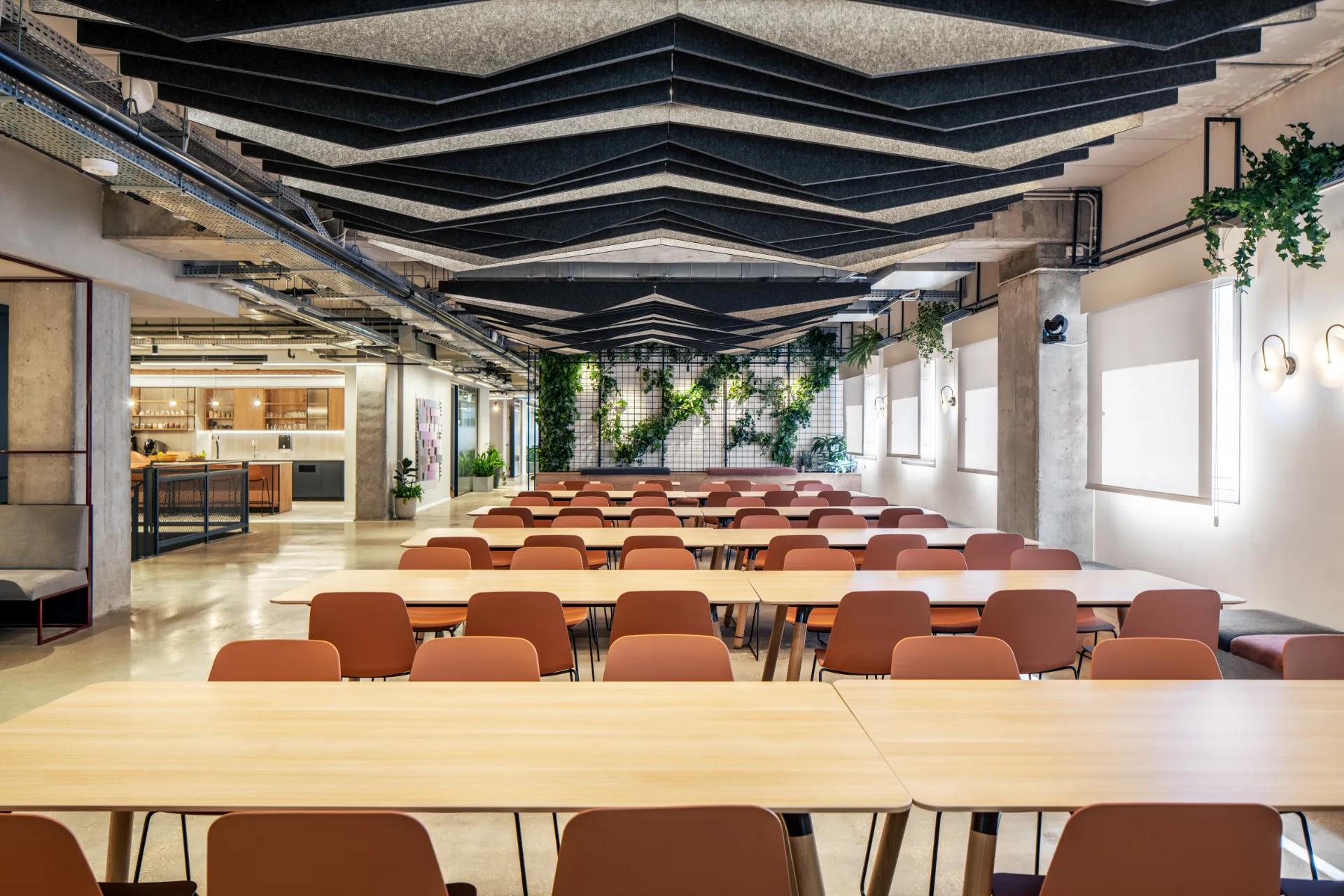 Cafeteria with suspended greenery