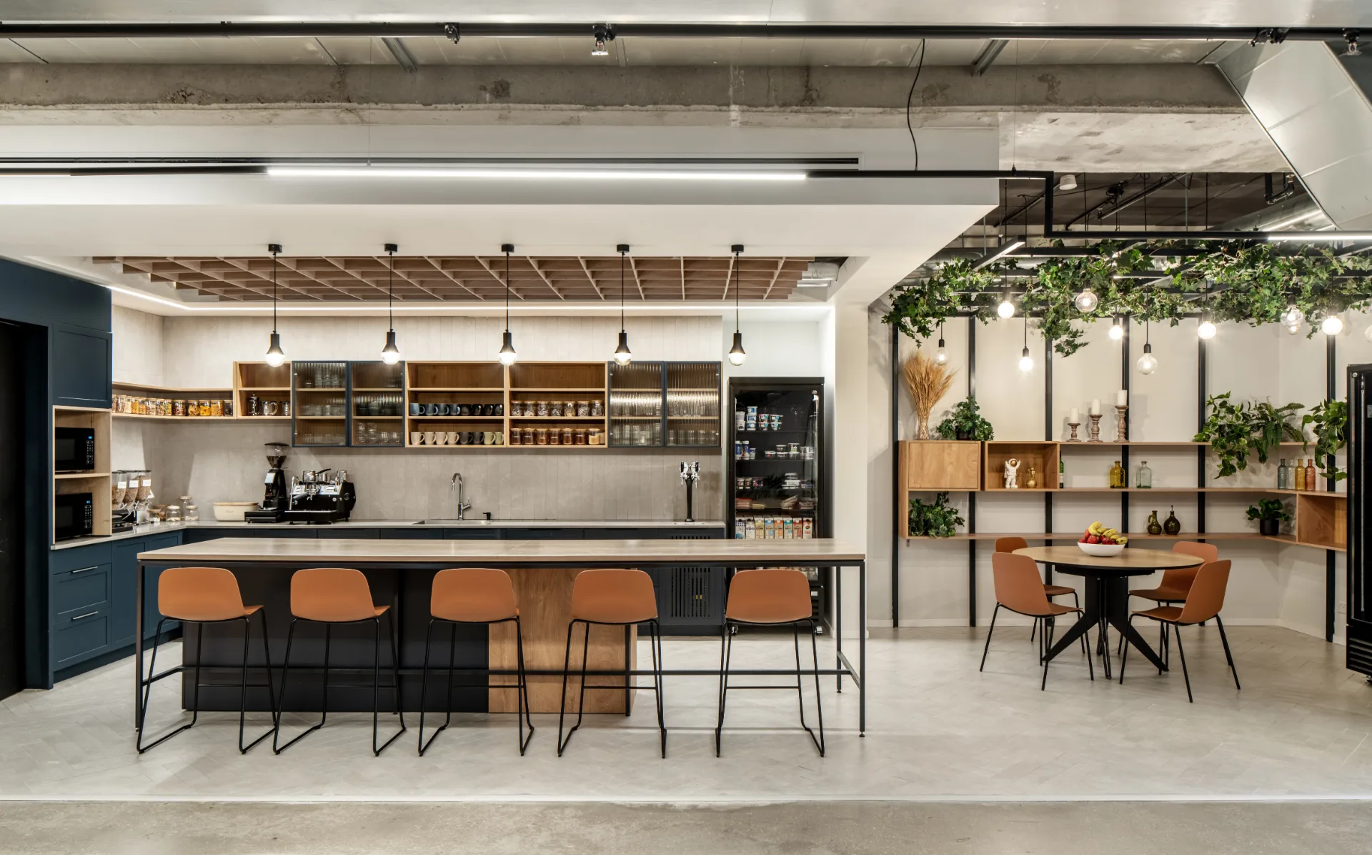 Coffee bar with planting and seating